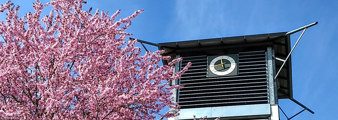 Kirchturm der Johanneskirche im Frühjahr